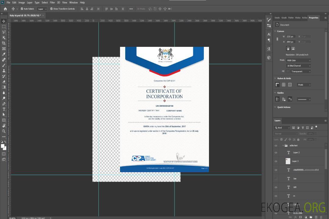Certificat de constitution du Botswana template